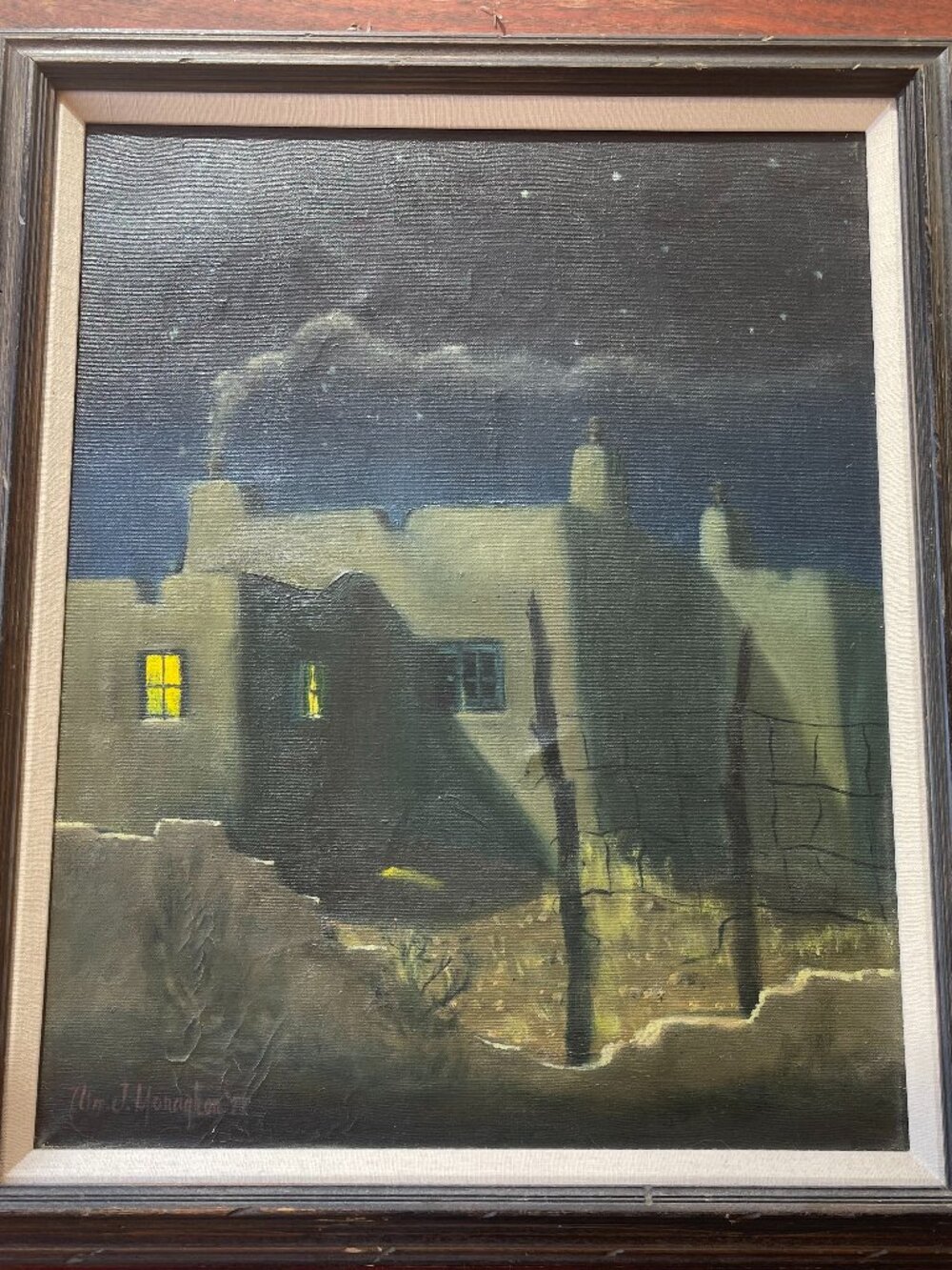 Mid Century Taos Nocturne William J. Monaghan 1977 Canvas Oil Painting